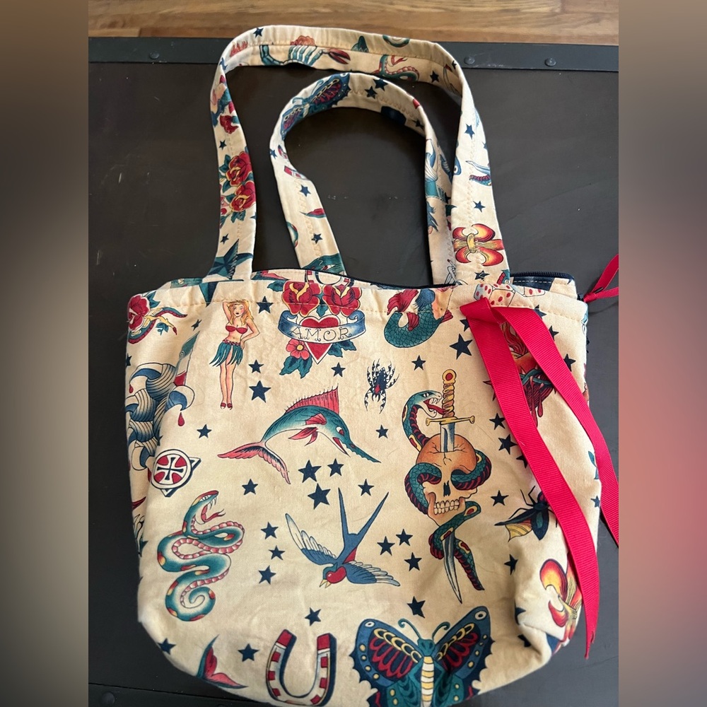 Tattoo-Inspired Cream Tote Bag
